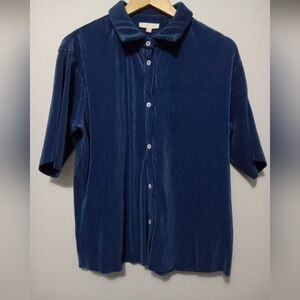 All Row Men's Deep Blue Micro-Corduroy Short-Sleeve Button-Up Shirt Size L